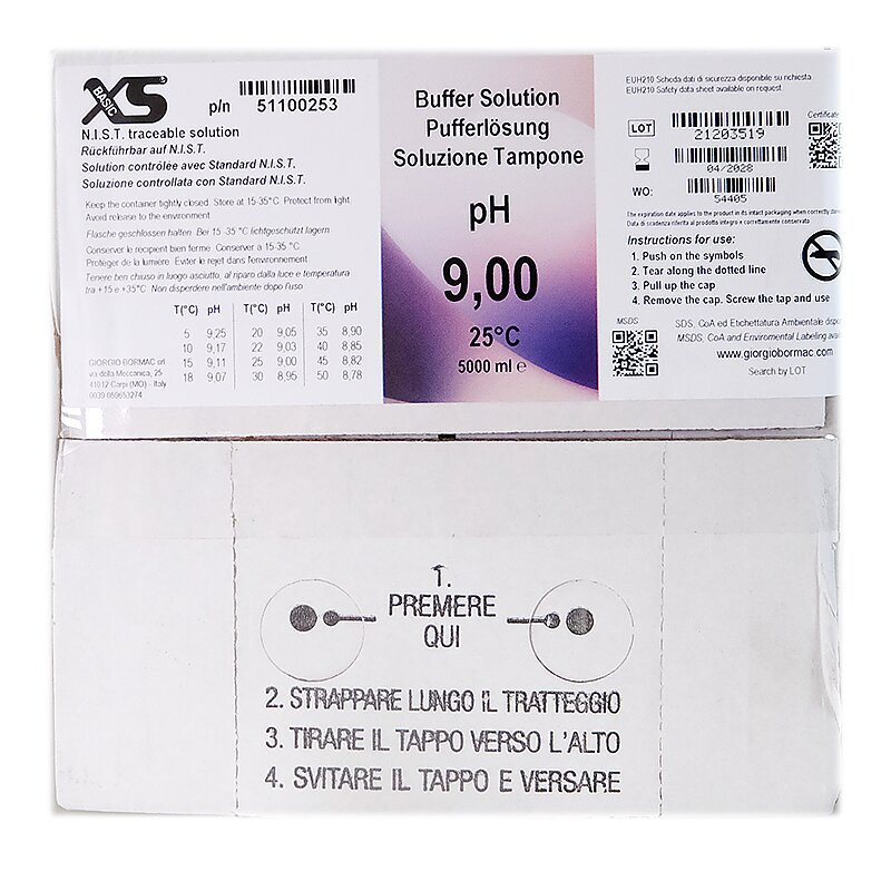 XS Basic pH 9.00 /25°C (blue), Politainer 5 litres Test solution