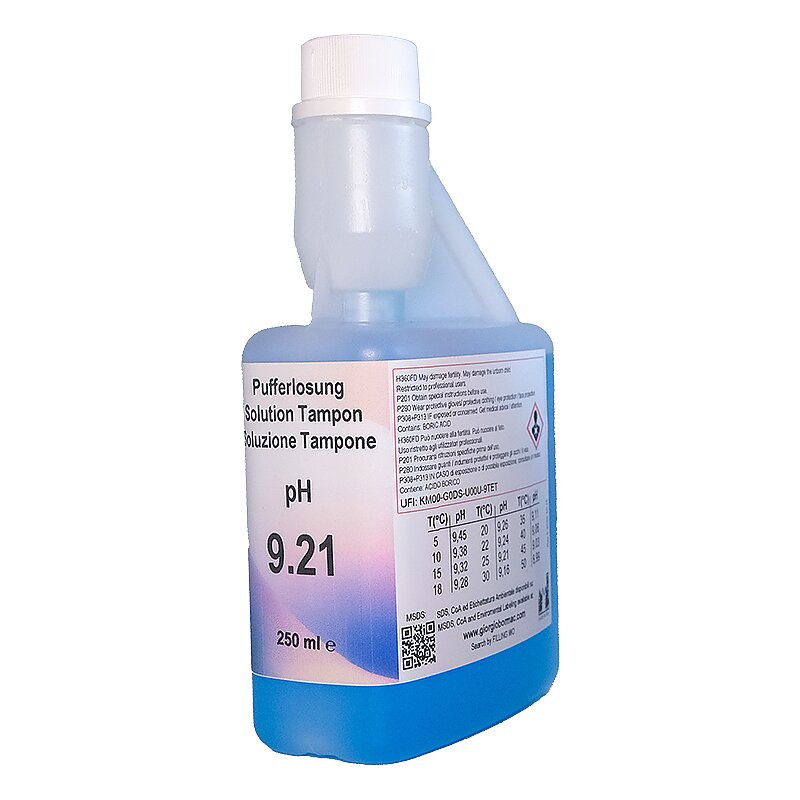 XS Basic pH 9.21 /25°C (blue), 250 ml autocal bottle Test solution