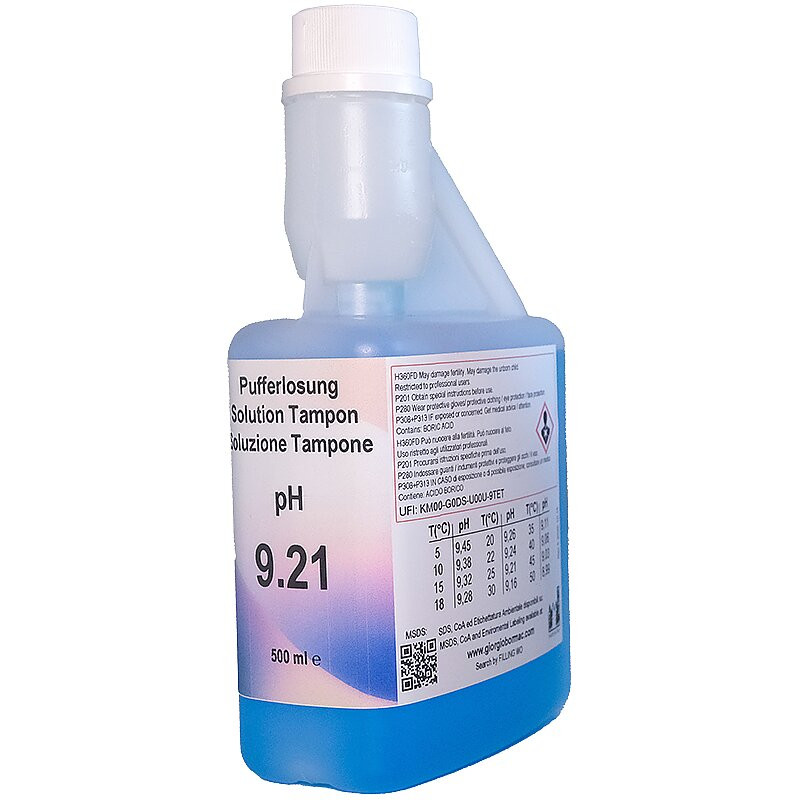 XS Basic pH 9.21 /25°C (blue), 500 ml autocal bottle Test solution