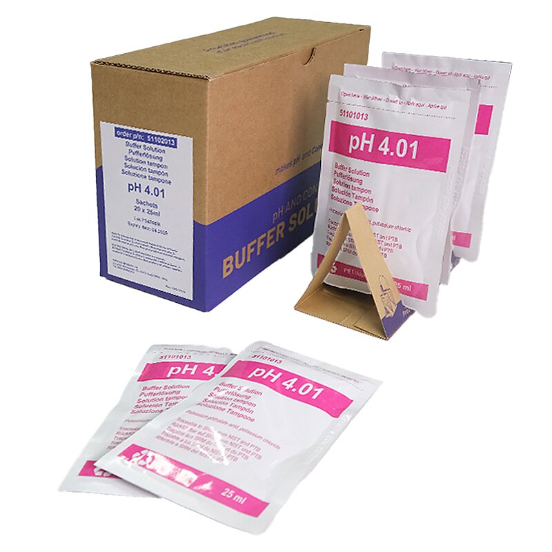 1x20 BUSTINE 25ml pH 4.01±0.02/25°C (red), with certificate of analysis